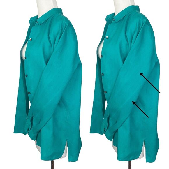J Jill Linen Button Up Shirt Women's Size S Turquoise Long Sleeve READ - Picture 4 of 7